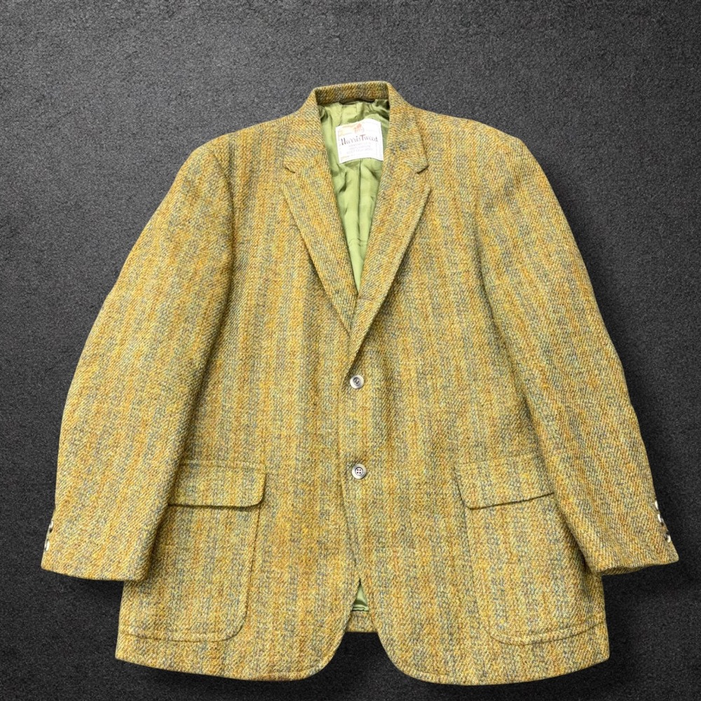 Harris Tweed Richman Brothers Mens 44 Wool Blazer Sport Coat Yellow Herringbone